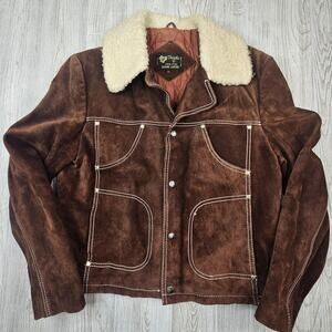 Vintage Triple F Jacket Mens 40 Brown Suede Leather Sherpa Collar Western 70s